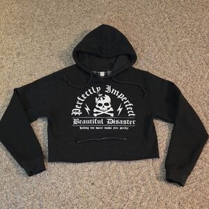 Beautiful Disaster Perfectly Imperfect Cropped Hoodie MD Charcoal Gray